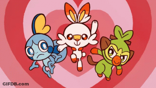 Three Cartoon Characters Standing Beside Heart GIF