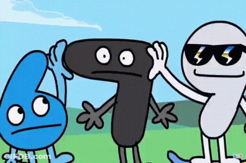 Three Cartoon Characters Standing In A Field GIF