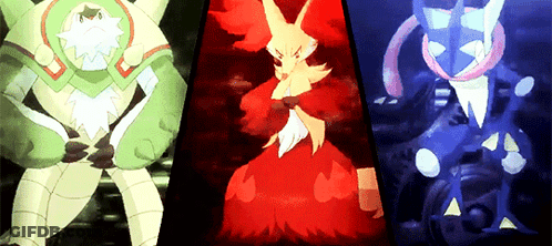 Three Cartoon Characters Standing In A Row GIF
