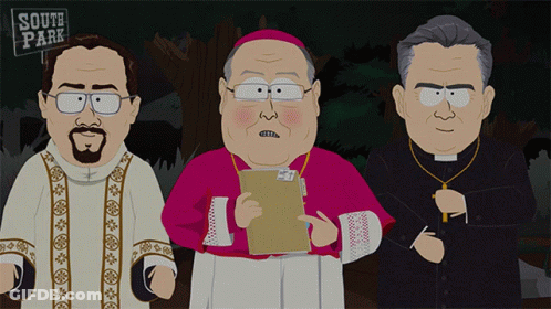 Three Cartoon Characters Standing In Front Of A South Park Sign GIF