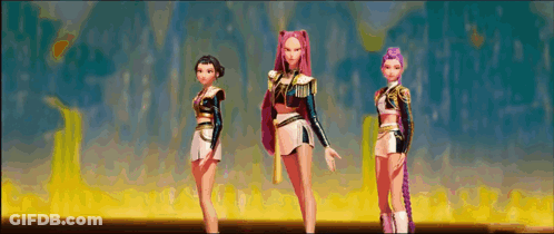 Three Cartoon Characters Standing In Front Of Fire GIF