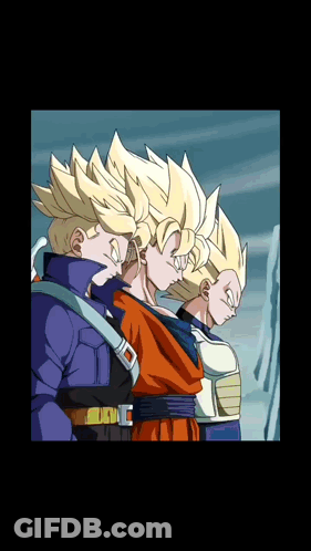 Three Cartoon Characters Standing Next To Each Other In A Line GIF