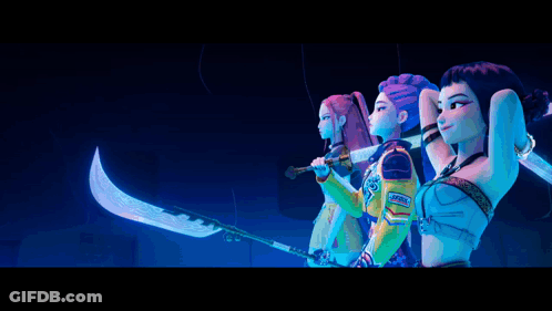 Three Cartoon Characters Standing Next To Each Other With One Saying Better Sit Down For The Show .. GIF
