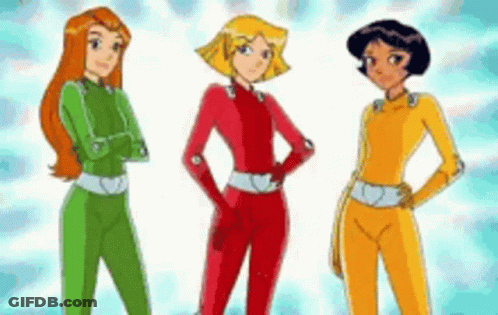 Three Cartoon Characters Standing Together GIF