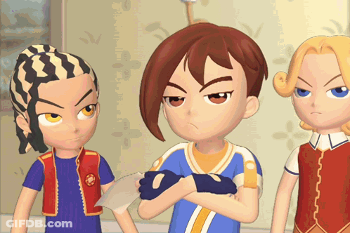 Three Cartoon Characters Standing Together GIF