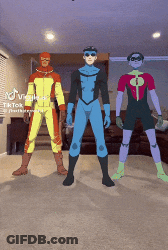 Three Cartoon Characters Standing Together Tiktok GIF