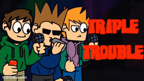 Three Cartoon Characters Triple Trouble Red GIF