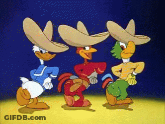 Three Cartoon Characters Wearing Sombrero 'S Are Dancing Together GIF