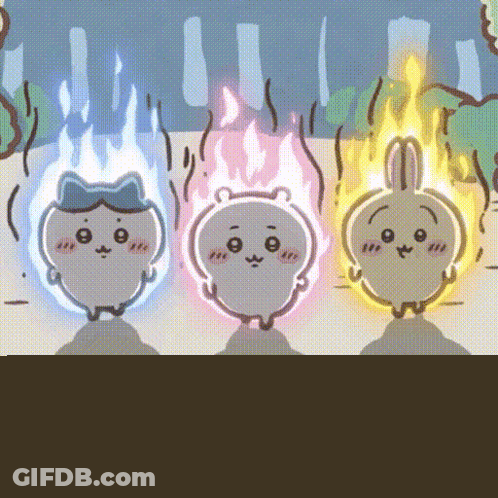 Three Cartoon Characters With Fire Heads GIF