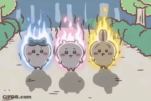 Three Cartoon Characters With Flames GIF