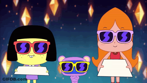 Three Cartoon Characters With Sunglasses And S Signs GIF