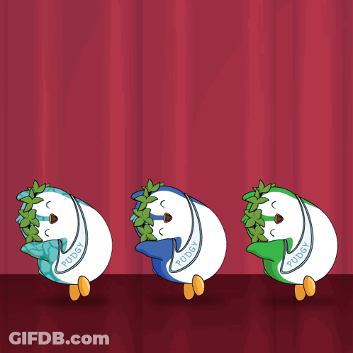 Three Cartoon Characters With The Word Pudge On Their Heads GIF