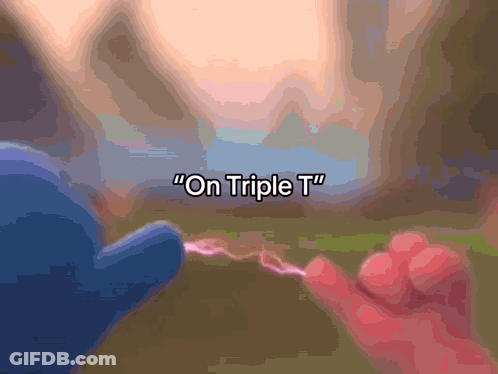 Three Cartoon Characters With Triple Trouble Red Letters GIF