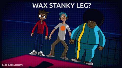 Three Cartoon Characters With Wax Stanky Leg GIF