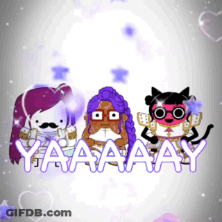 Three Cartoon Characters Yaaaay Standing Together GIF