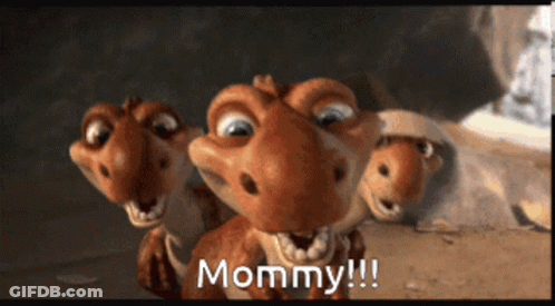 Three Cartoon Dinosaurs Are Standing Next To Each Other And One Of Them Says " Mommy " GIF