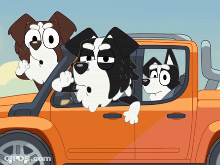 Three Cartoon Dogs Are Sitting In A Truck GIF