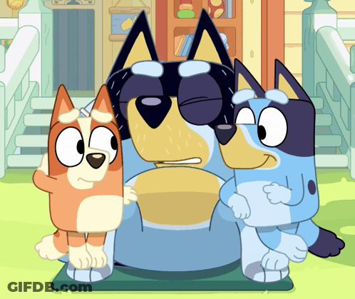 Three Cartoon Dogs Are Standing Next To Each Other And One Has Sunglasses On GIF