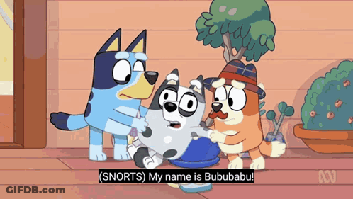 Three Cartoon Dogs Are Standing Next To Each Other And One Of Them Is Saying " Snorts " GIF