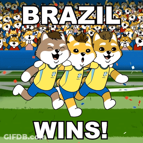 Three Cartoon Dogs Running Brazil Wins GIF