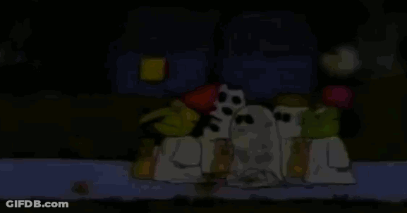 Three Cartoon Ducks In Halloween Costumes GIF