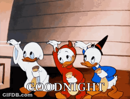 Three Cartoon Ducks Saying Goodnight GIF