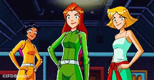 Three Cartoon Girls Are Standing Next To Each Other With Their Hands On Their Hips . GIF