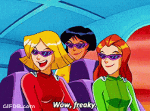 Three Cartoon Girls In Sunglasses Saying Wow Freaky GIF