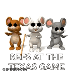 Three Cartoon Mice With Refs At The Texas Game GIF