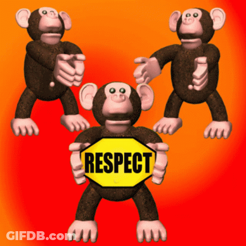 Three Cartoon Monkeys Holding A Sign That Says Respect GIF