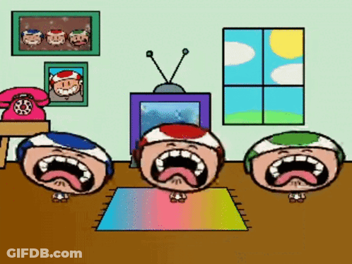 Three Cartoon Mushrooms Crying GIF