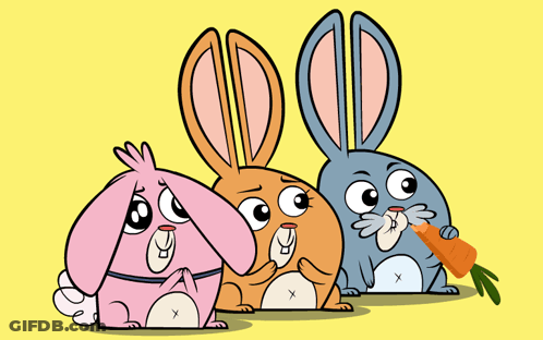 Three Cartoon Rabbits With Carrot GIF