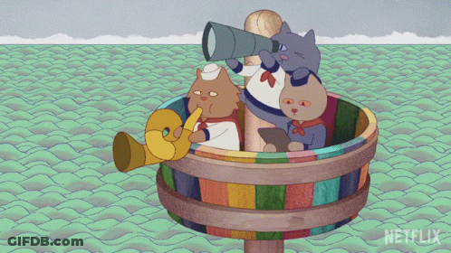 Three Cats On A Boat With Netflix Logo GIF