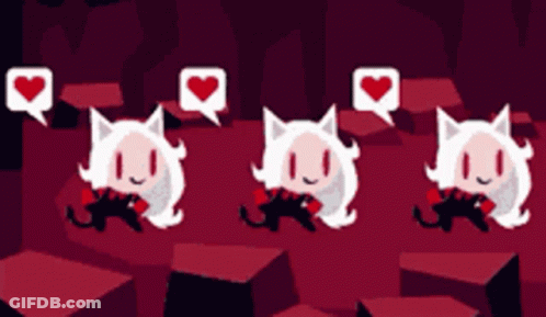 Three Cats With Speech Bubbles And Hearts GIF