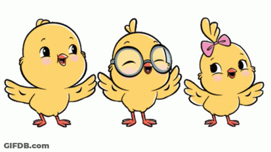 Three Cheeky Yellow Chicks GIF