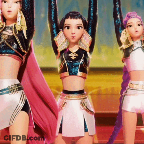 Three Cheerleaders Holding Up Arms GIF