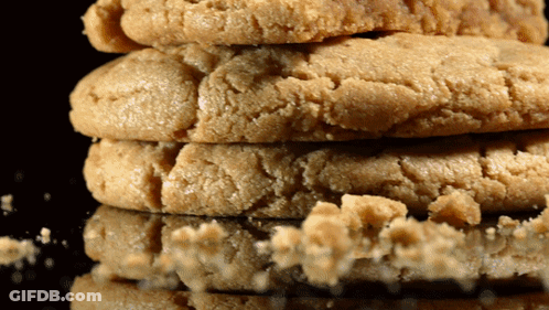 Three Cookies Are Stacked On Top Of Each Other On A Table GIF