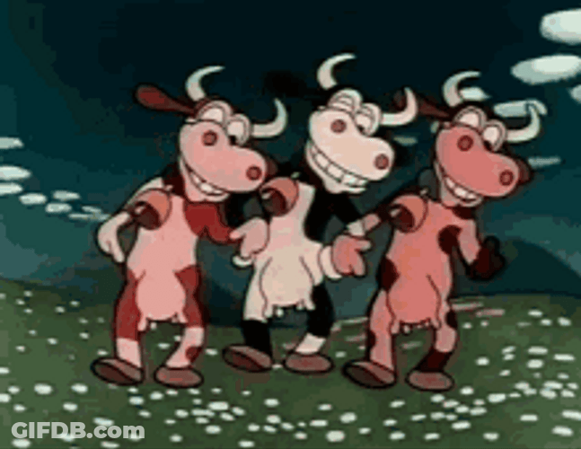 Three Cows Dancing Synchronically Animation GIF