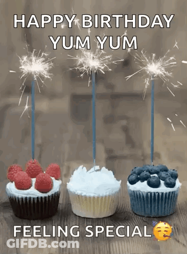 Three Cupcakes With Sparklers GIF