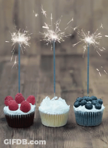Three Cupcakes With Sparklers GIF