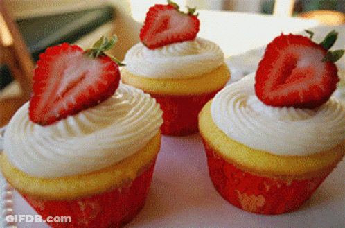 Three Cupcakes With Strawberries GIF