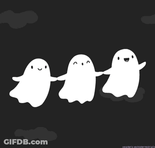 Three Cute Ghost Flying Happily GIF