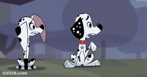Three Dalmatian Dogs With One Having A Red White Blue Star On Collar GIF