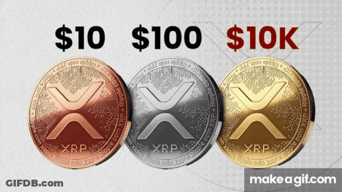 Three Different Colored XRP Coins Lined Up GIF