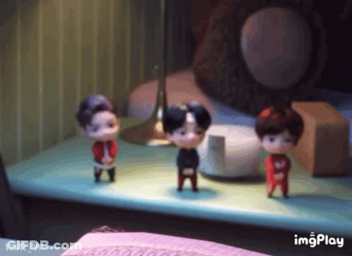 Three Dolls Are Standing On A Table With Imgplay Written In The Corner GIF
