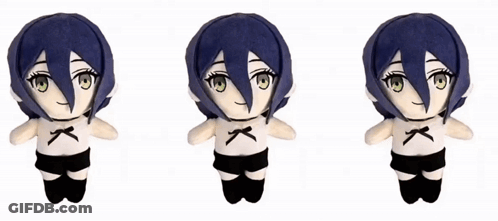Three Dolls With Blue Hair And Green Eyes GIF