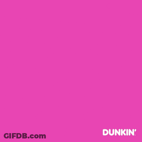 Three Donuts With Pink Frosting And Sprinkles Are On An Orange Background GIF