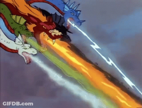 Three Dragons Flying, One Shooting Fire GIF