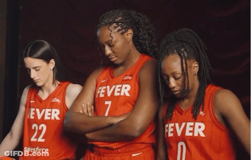 Three Female Basketball Players Wearing Red Jerseys With The Word Fever On Them GIF