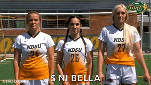 Three Female Soccer Players From Ndsu Pose For A Picture GIF